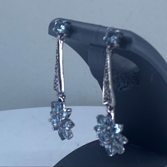 Dangle blue Topaz and cz earrings in deterring silver - Picture 4 of 5